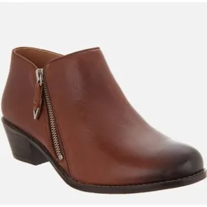 Vionic Jolene Leather Mocha Distressed Side Zip Women Ankle Booties Sz.6.5
