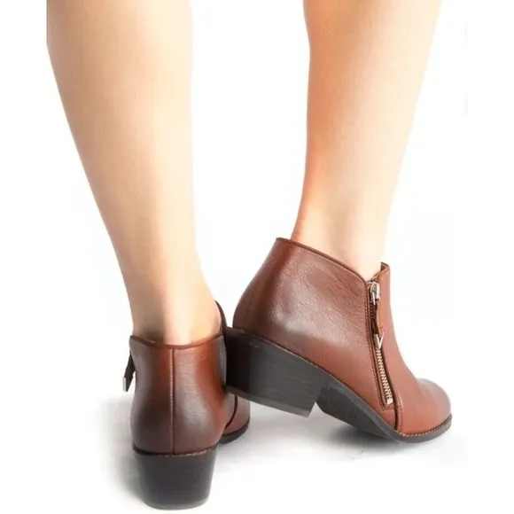 Vionic Jolene Leather Mocha Distressed Side Zip Women Ankle Booties Sz.6.5
