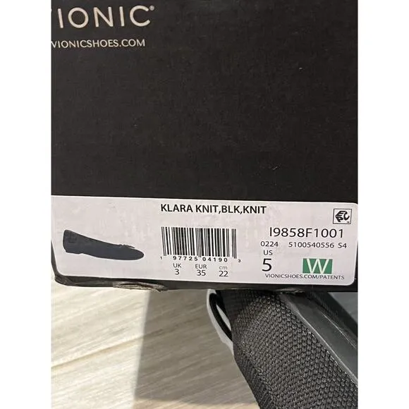 Vionic Klara Knit Ballerina Comfort Skimmer Black Flats - Women 5 Wide