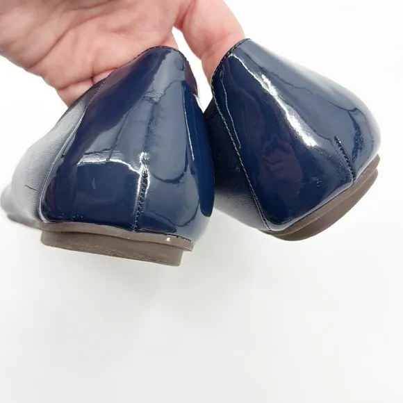 Vionic Minna Navy Blue Ballet Flats with Bow and Patent Leather Cap Toe Size 9.5