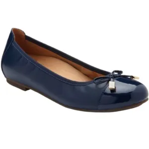 Vionic Minna Navy Blue Ballet Flats with Bow and Patent Leather Cap Toe Size 9.5