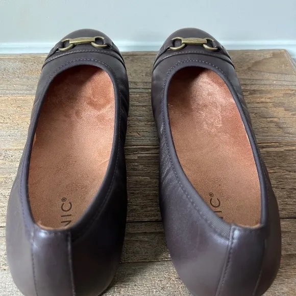 Vionic Shoes Womens 8.5 Brown Leather Delanie Ballet Flats Comfort Slip Ons