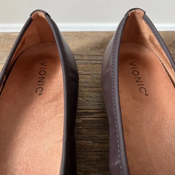 Vionic Shoes Womens 8.5 Brown Leather Delanie Ballet Flats Comfort Slip Ons