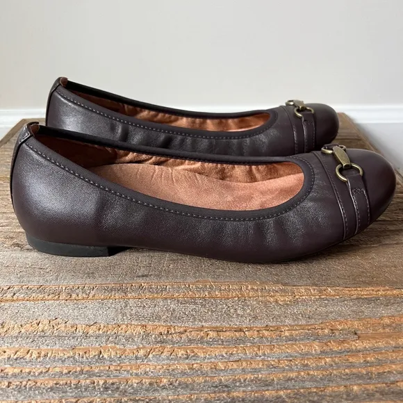 Vionic Shoes Womens 8.5 Brown Leather Delanie Ballet Flats Comfort Slip Ons