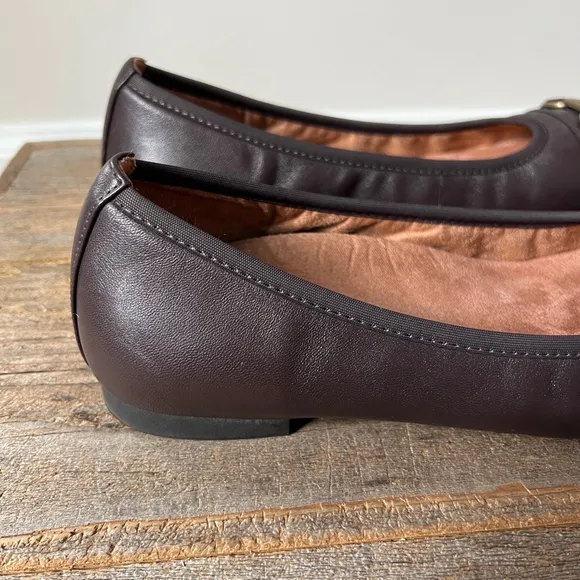 Vionic Shoes Womens 8.5 Brown Leather Delanie Ballet Flats Comfort Slip Ons