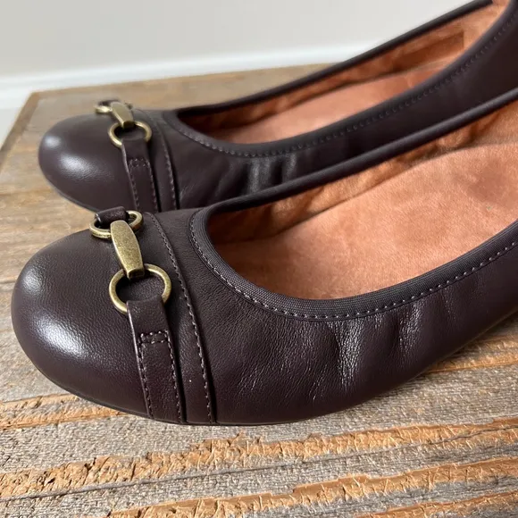 Vionic Shoes Womens 8.5 Brown Leather Delanie Ballet Flats Comfort Slip Ons
