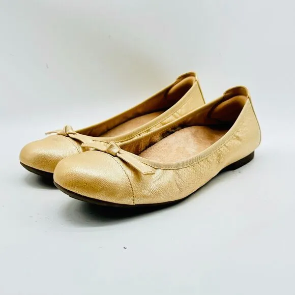 Vionic Shoes Womens 8.5 Gold Tan Ballet Flats Amorie Casual Comfort Slip On