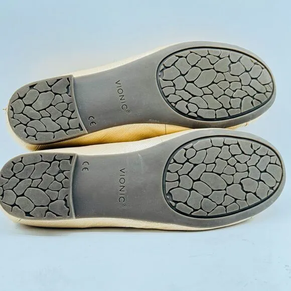 Vionic Shoes Womens 8.5 Gold Tan Ballet Flats Amorie Casual Comfort Slip On