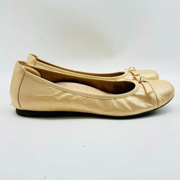 Vionic Shoes Womens 8.5 Gold Tan Ballet Flats Amorie Casual Comfort Slip On