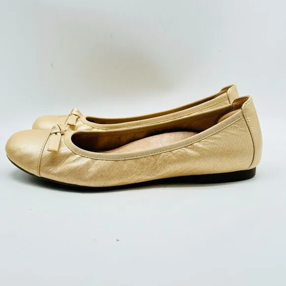 Vionic Shoes Womens 8.5 Gold Tan Ballet Flats Amorie Casual Comfort Slip On