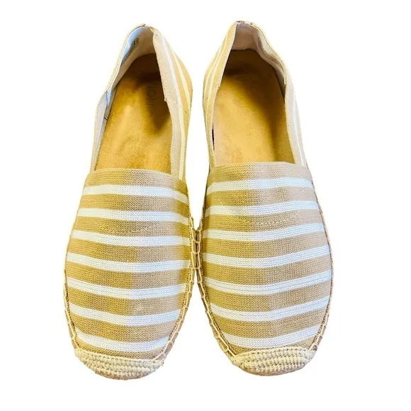 VIONIC Tan and White Espadrille Shoes Sz 11 Nautical Fisherman Coastal Slip On