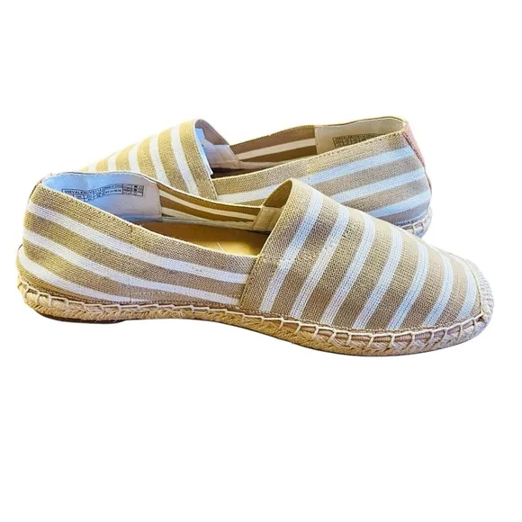 VIONIC Tan and White Espadrille Shoes Sz 11 Nautical Fisherman Coastal Slip On