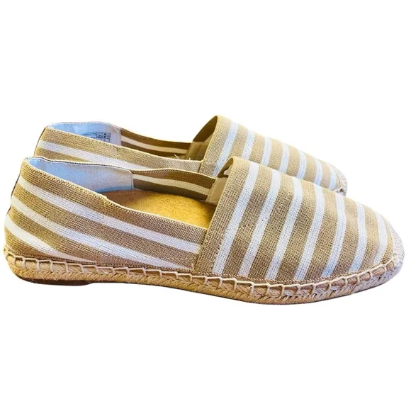 VIONIC Tan and White Espadrille Shoes Sz 11 Nautical Fisherman Coastal Slip On