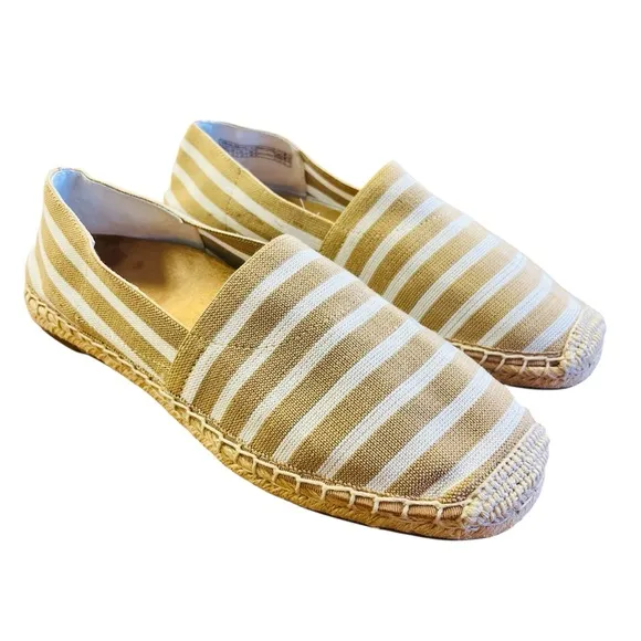 VIONIC Tan and White Espadrille Shoes Sz 11 Nautical Fisherman Coastal Slip On