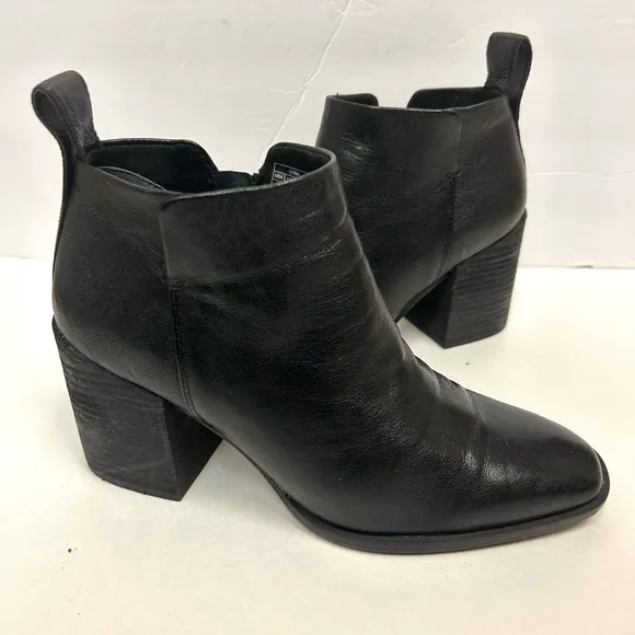 Vionic WOMENS ankle boots 7 Lyssa black leather side zip block heel square toe