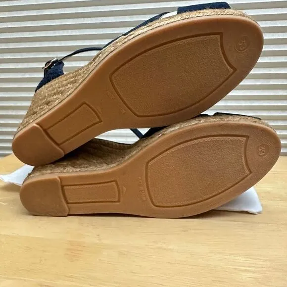 VISCATA Aiguablava Canvas WedgeS espadrille Slingback Navy Sandals sz EU 39/US 8