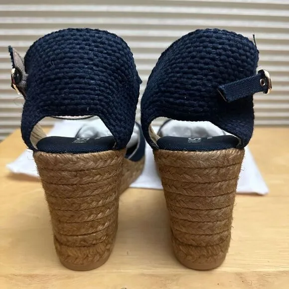 VISCATA Aiguablava Canvas WedgeS espadrille Slingback Navy Sandals sz EU 39/US 8