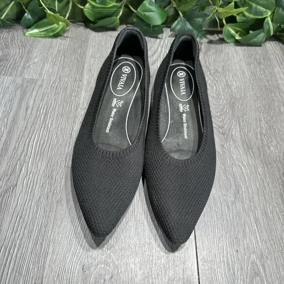 VIVAIA Aria 5 Pointed Toe Ballet Black Flats in Nutmeg Water Resistant 39