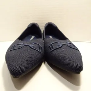 Vivaia Navy Blue Pointed Toe Flats Size 40.5 Embroidered Horse Bit Equestrian