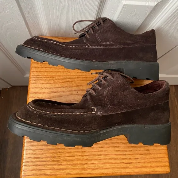 VTG 90’s Salvatore Ferragamo Brown Suede Lug Sole Square Toe Derby Shoes SZ 8D
