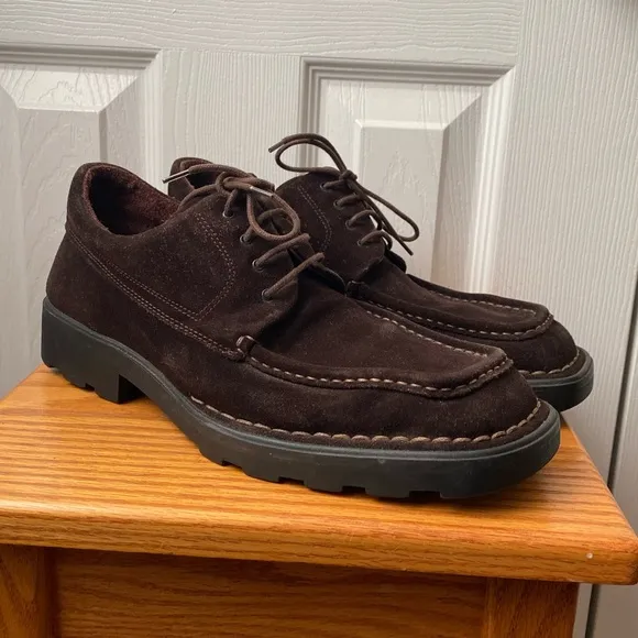 VTG 90’s Salvatore Ferragamo Brown Suede Lug Sole Square Toe Derby Shoes SZ 8D