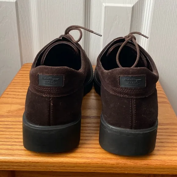 VTG 90’s Salvatore Ferragamo Brown Suede Lug Sole Square Toe Derby Shoes SZ 8D