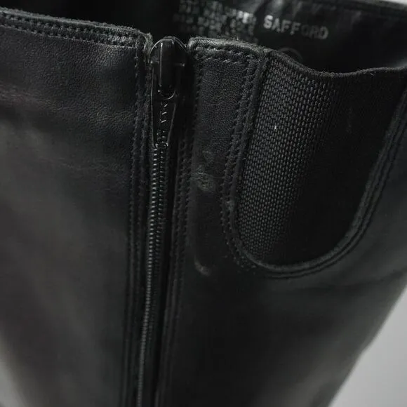 VTG 90s Y2K Leather Riding Boots Black Tall Square Toe Side Zip Knee High 7.5 M