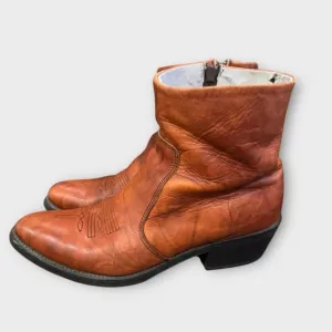VTG Durango TR824 Side Zip Western Ankle Leather Boots Men 9.5 Marbled Red Brown