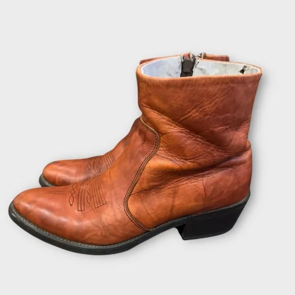 VTG Durango TR824 Side Zip Western Ankle Leather Boots Men 9.5 Marbled Red Brown