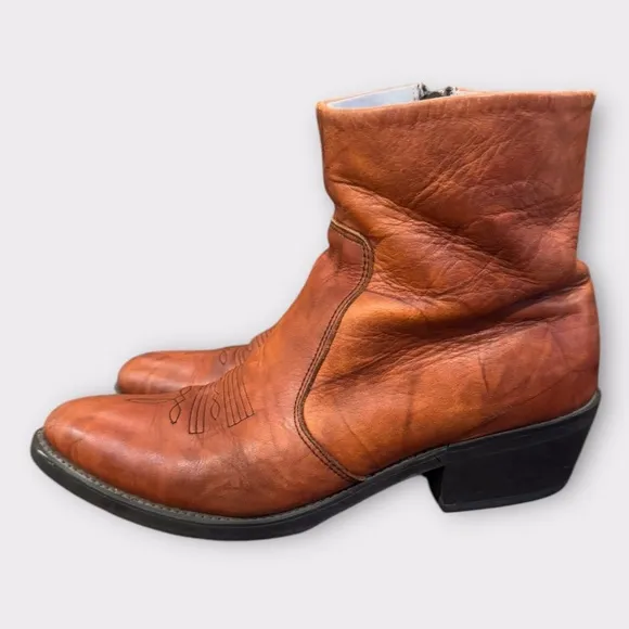 VTG Durango TR824 Side Zip Western Ankle Leather Boots Men 9.5 Marbled Red Brown