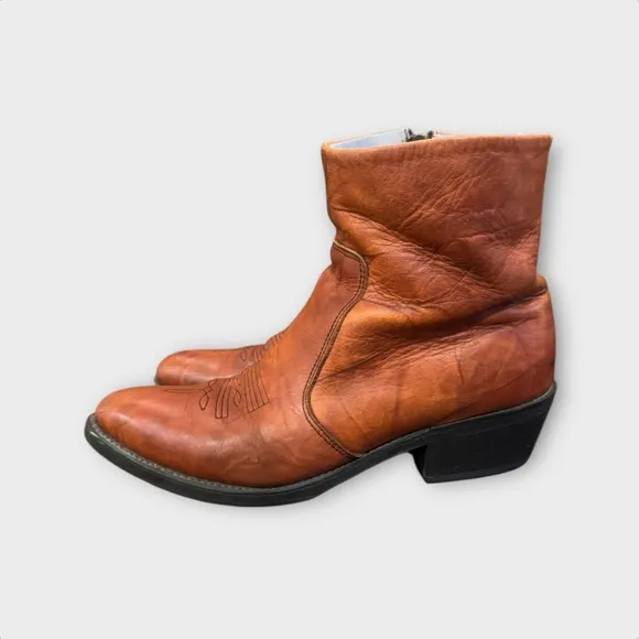 VTG Durango TR824 Side Zip Western Ankle Leather Boots Men 9.5 Marbled Red Brown
