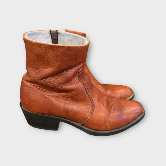 VTG Durango TR824 Side Zip Western Ankle Leather Boots Men 9.5 Marbled Red Brown