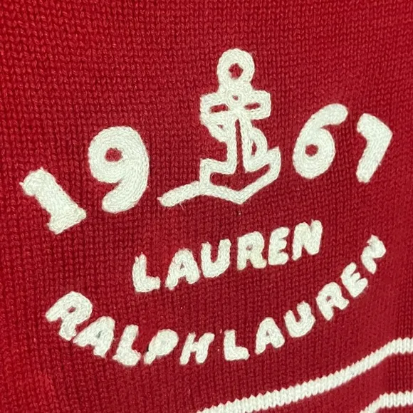 VTG Lauren Ralph Lauren Nautical Stripe Boat Neck Sweater Old Money Preppy Red L