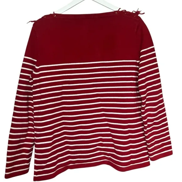VTG Lauren Ralph Lauren Nautical Stripe Boat Neck Sweater Old Money Preppy Red L