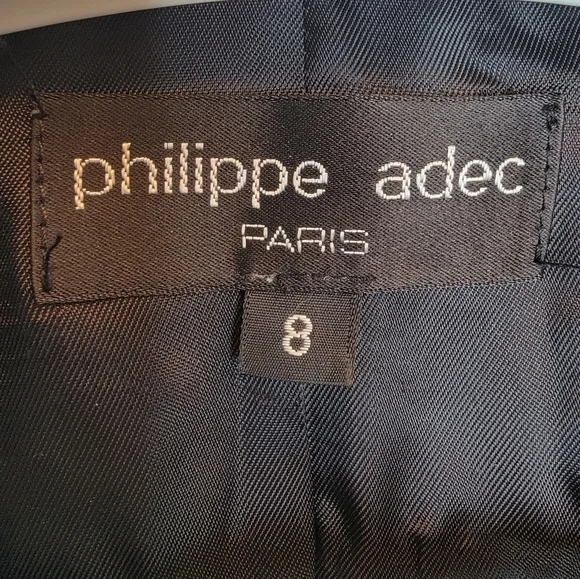 VTG PHILIPPE ADEC Paris Black Wool Blazer Women 8 Clover Lapel USA Made 3 Button