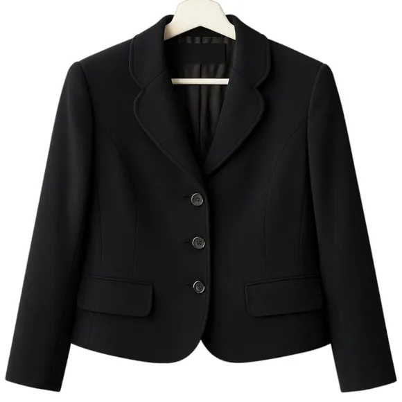 VTG PHILIPPE ADEC Paris Black Wool Blazer Women 8 Clover Lapel USA Made 3 Button