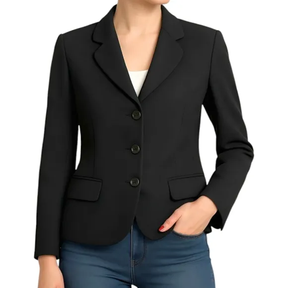 VTG PHILIPPE ADEC Paris Black Wool Blazer Women 8 Clover Lapel USA Made 3 Button