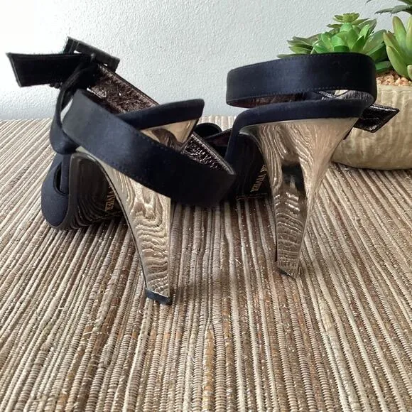 VTG Roger Vivier Black Rhinestone Buckle Mirorred Strappy Pump Heels Size 36