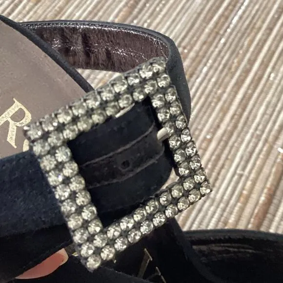 VTG Roger Vivier Black Rhinestone Buckle Mirorred Strappy Pump Heels Size 36