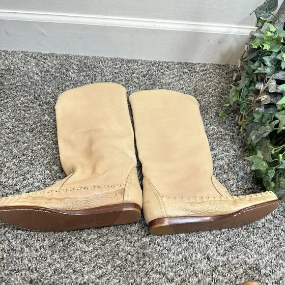 VTG SANDLER Moccasin Embossed Leather Boots Womens 6 B Handmade In Brazil New