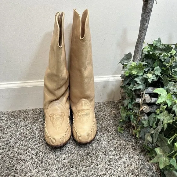 VTG SANDLER Moccasin Embossed Leather Boots Womens 6 B Handmade In Brazil New