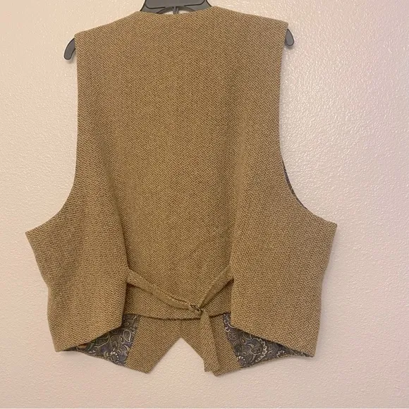 Vtg Tan brown lined tweed waistcoat vintage button up character costume vest L