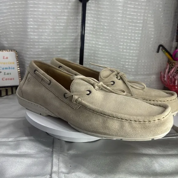 (W9) Men's Rockport Light Beige Suede Driving Moccasin Shoes-V73208- Size 13M