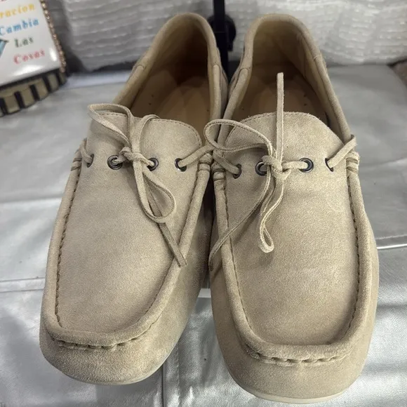 (W9) Men's Rockport Light Beige Suede Driving Moccasin Shoes-V73208- Size 13M