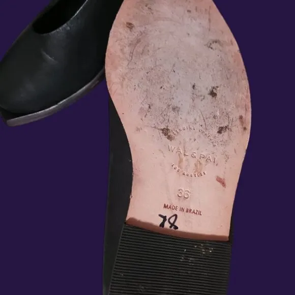 Wal &amp; Pai Womens Black Leather Square Toe Flats Size 36