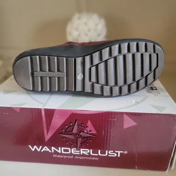 Wanderlust Womens Waterproof Ankle Boots With Knit Cuff &amp; Side Zip Burgundy SZ 7
