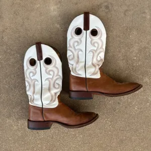 Western boots 100% leather white &amp; brown square toe sz 11 D