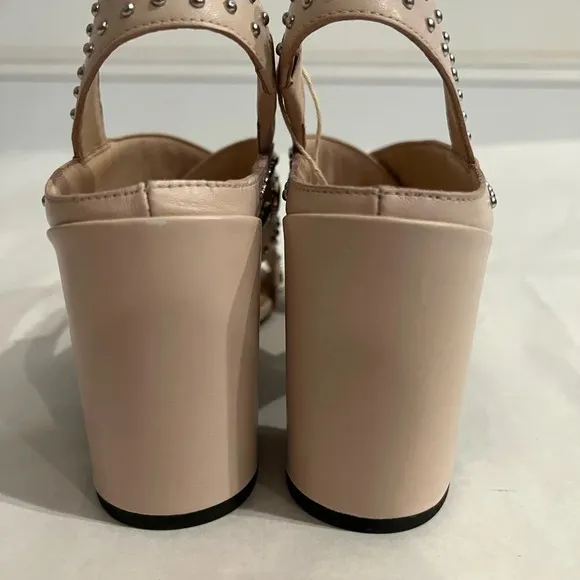 What For Sandals Light Pink Open Toe Mules High Heels Shoes US 9 EU 39