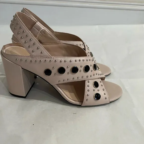 What For Sandals Light Pink Open Toe Mules High Heels Shoes US 9 EU 39