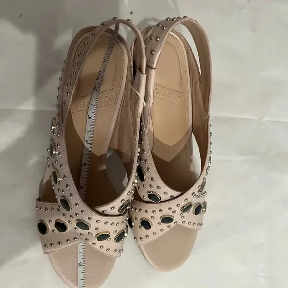 What For Sandals Light Pink Open Toe Mules High Heels Shoes US 9 EU 39